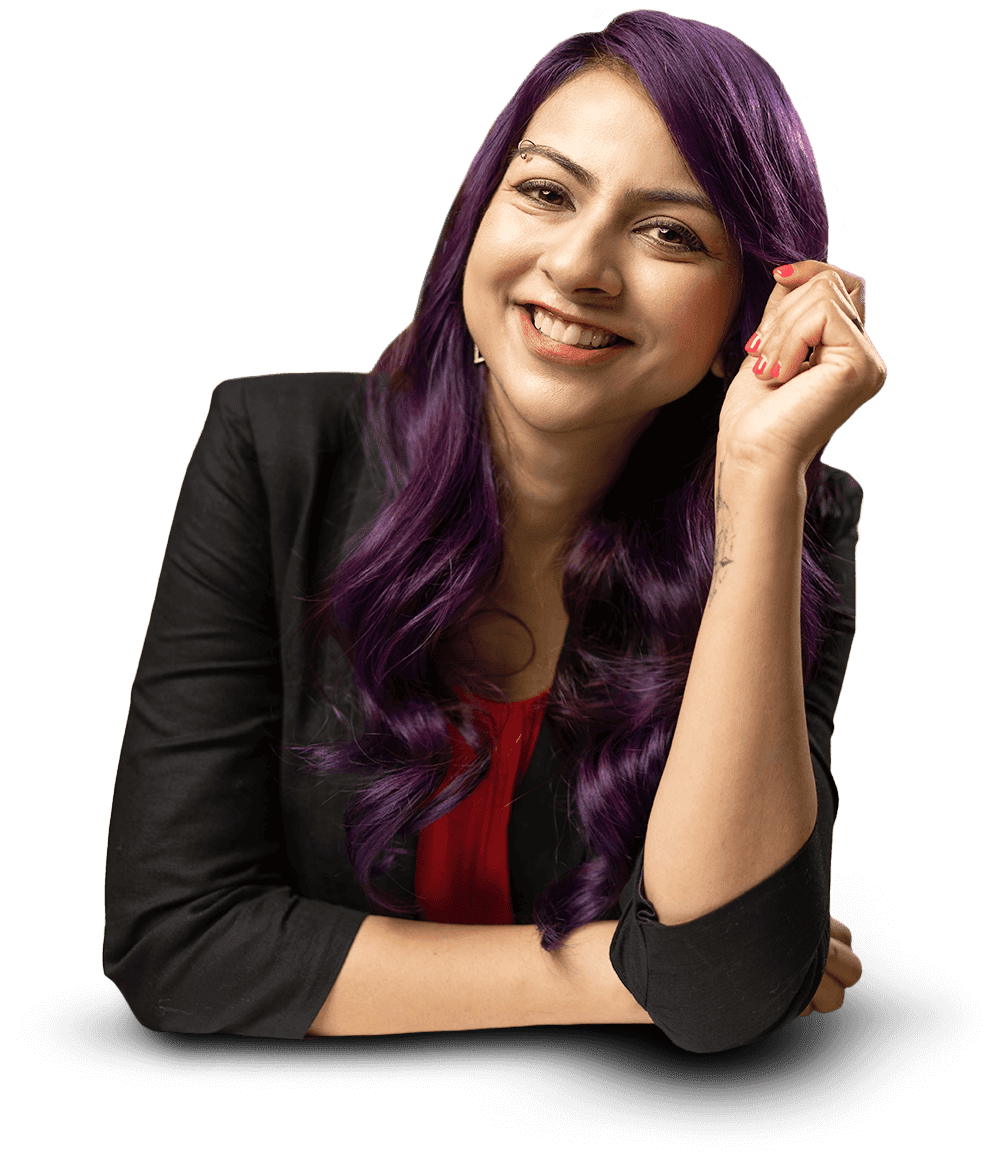 Work with me 1:1 23 Nausheen smiling one arm up