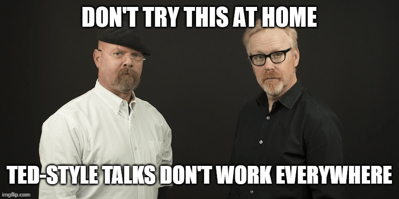 two men in black and white shirt looking straight to the camera to project their message on don't try this at home