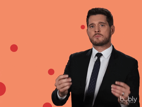 Michael Buble gesturing fingers pointing to you got this.